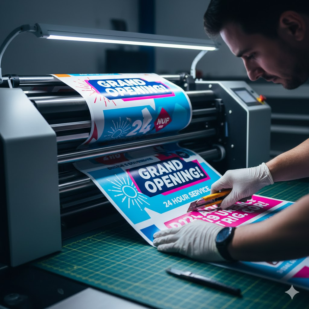 High-speed sign printer emphasizing speed and precision.